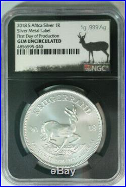 (10) 2018 South Africa 1 oz Silver Krugerrands NGC GEM / First Day of Production
