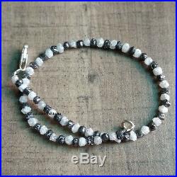 11+ Cts Natural White Black Rough Loose Diamond Beads 6.5 Bracelet. Silver Lock