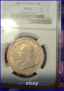 1892 South Africa 2.5 Shillings Silver World Low Mintage Only Only 260 Graded VF