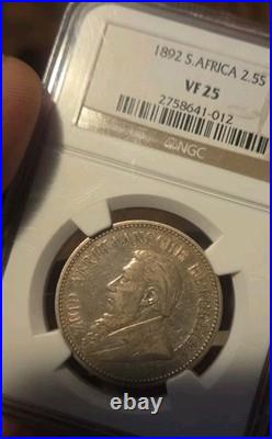 1892 South Africa 2.5 Shillings Silver World Low Mintage Only Only 260 Graded VF