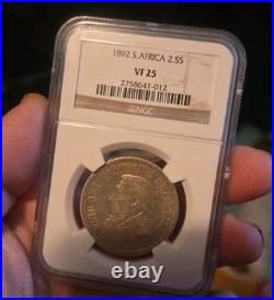 1892 South Africa 2.5 Shillings Silver World Low Mintage Only Only 260 Graded VF