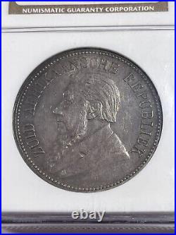 1892 South Africa 5 Shillings Silver Coin Single Shaft Graded AU 50 by NGC
