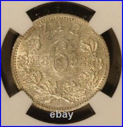 1892 South Africa 6 Pence Silver NGC AU 55 FREE U. S. SHIPPING