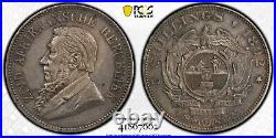 1892 South Africa ZAR 5 Shilling Silver Coin Single Shaft P. Kruger PCGS XF-45