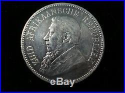1892 South Africa Zar Silver Double Shaft 5 Five Shillings Crown Coin #ny2