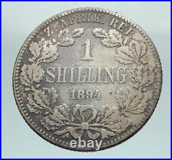 1894 SOUTH AFRICA President Johannes Paul Kruger Silver Shilling Coin i80325