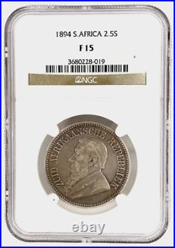 1894 South Africa 2 1/2 Two and a Half Shillings Silver Coin NGC F15 KM# 7 Rare