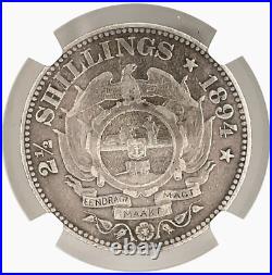 1894 South Africa 2 1/2 Two and a Half Shillings Silver Coin NGC F15 KM# 7 Rare