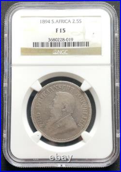 1894 South Africa 2 1/2 Two and a Half Shillings Silver Coin NGC F15 KM# 7 Rare