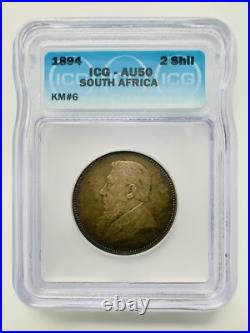 1894 South Africa 2 Shillings ICG AU50 KM#6 President Johannes Paulus Kruger
