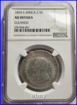 1894 South Africa SILVER 2-1/2 SHILLING NGC Certified AU Details Rare Coin KM# 7