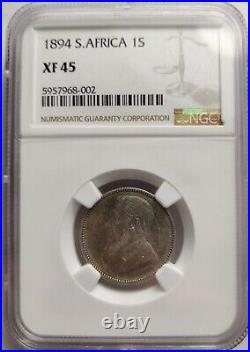 1894 South Africa SILVER One 1 SHILLINGS NGC GRADED XF-45, Rare Coin KM# 7