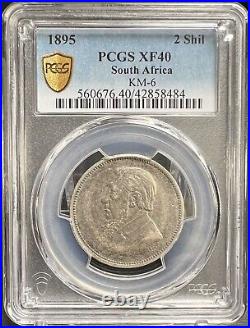 1895 South Africa 2 Shillings PCGS XF40 Silver Coin Key Date 150K Mint