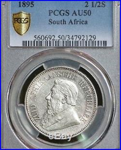 1895 South Africa REPUBLIC 2-1/2 Shillings PCGS AU50 KEY DATE VERY RARE GRADE