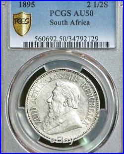1895 South Africa REPUBLIC 2-1/2 Shillings PCGS AU50 KEY DATE VERY RARE GRADE