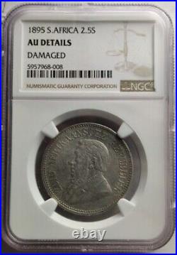 1895 South Africa SILVER 2-1/2 SHILLINGS NGC Certified AU Detail Rare Coin KM# 7