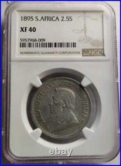 1895 South Africa SILVER 2.5 2-1/2 SHILLINGS NGC GRADED XF-40, Rare Coin KM# 7