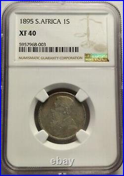 1895 South Africa SILVER One 1 SHILLINGS NGC GRADED XF-40, Rare Coin KM# 7