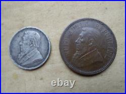 1896 1 Shilling Silver & 1892 1 Penny Copper. Paul Kruger Republic Or