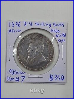 1896 2 1/2 Shilling South Africa Hobo Nickel Style. 925 Silver Km#7