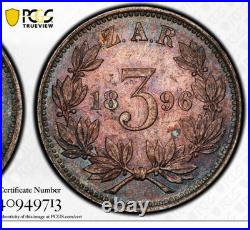 1896 SOUTH AFRICA KRUGER SILVER 3 PENCE PCGS MS64 POP Of 15! Extreme Dub Toning
