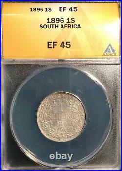 1896 South Africa 1 Shilling == ANACS XF-45 ==Cat. $250 = Kruger==FREE SHIPPING