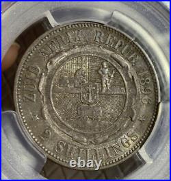1896 South Africa 2 Shillings Silver Coin Km-6 Pcgs Au53