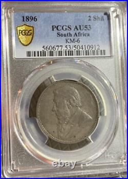 1896 South Africa 2 Shillings Silver Coin Km-6 Pcgs Au53