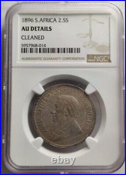 1896 South Africa SILVER 2-1/2 SHILLING NGC Certified AU Details Rare Coin 5A