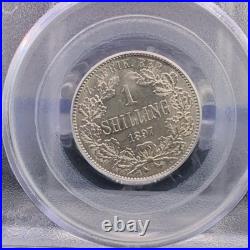 1897 South Africa 1 Shilling Silver Z. A. WILHELM PCGS AU55 KM#7 Cert 560666.55