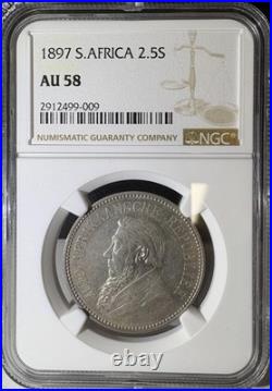 1897 South Africa 2.5 Shillings (2 1/2) NGC AU58 (009)