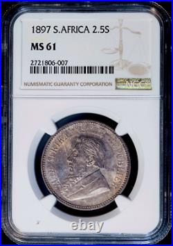 1897 South Africa Silver 2 1/2 Shillings KM. 7 NGC MS 61