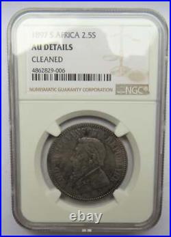 1897 South Africa Silver 2 & 1/2 shillings Coin AU Details