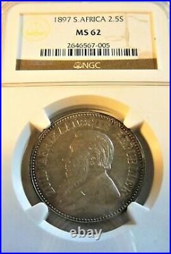 1897 South Africa Silver 2.5 Shilling NGC MS62