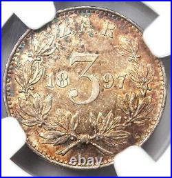 1897 South Africa Zar Threepence (3P Coin) Certified NGC AU55 Rare Coin