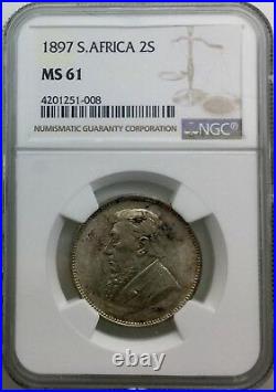 1897 ZAR South Africa 2 Shillings MS61 BU NGC Graded nice Original Coin