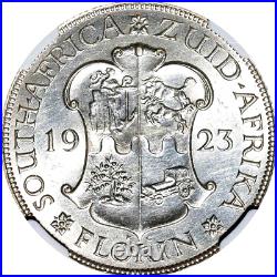 1923 South Africa Florin, 2 Shillings, NGC MS 63, Brilliant White, 2 Finer @ NGC