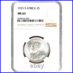 1923 South Africa Florin, 2 Shillings, NGC MS 63, Brilliant White, 2 Finer @ NGC