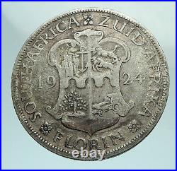1924 SOUTH AFRICA under UK King GEORGE V Genuine Silver Florin Coin i79629