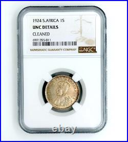 1924 South Africa 1 Shilling George V UNC DETAILS CLEANED NGC Silver Coin. 800