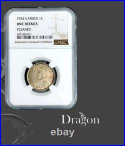 1924 South Africa 1 Shilling George V UNC DETAILS CLEANED NGC Silver Coin. 800