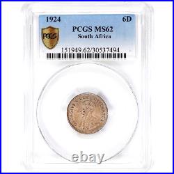 1924 South Africa 6 Six Pence, PCGS MS 62