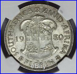 1930 South Africa 2 Shillings Florin Silver Coin NGC AU 58 KM# 18