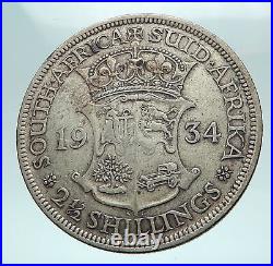 1934 SOUTH AFRICA under UK King GEORGE V Old Silver 2 1/2 Shillings Coin i82650
