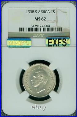 1938 South Africa Shilling Ms-62 Mac Exfs Exceptional 1st Strike Mac Spotless