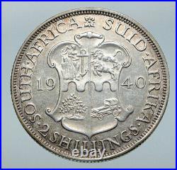 1940 SOUTH AFRICA Large GEORGE VI Shields VINTAGE Silver 2 Shillings Coin i85783