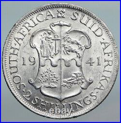 1941 SOUTH AFRICA UK King GEORGE V Vintage OLD Silver 2 Shillings Coin i90204