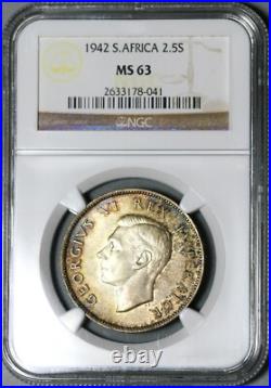 1942 NGC MS 63 South Africa Silver 2 1/2 Shillings George VI Coin (21012804C)