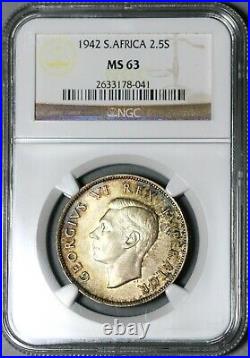 1942 NGC MS 63 South Africa Silver 2 1/2 Shillings George VI Coin (21012804C)