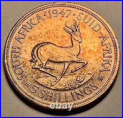 1947 South Africa 5 Shillings Beautiful Silver Color Toned Coin
